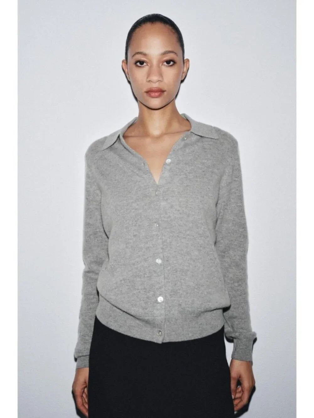 Zara Womens Sweater Small Gray Wool Cashmere Polo Cardigan Knit 9598/119 NWOT